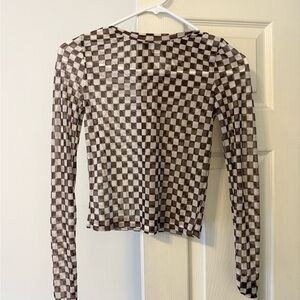 Tilly's Brown and White Checkered Long Sleeve Top